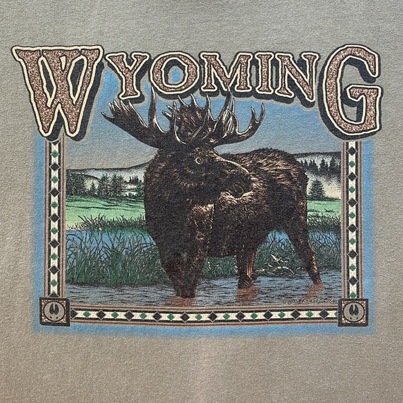 Vintage 90s Wyoming Moose Graphic Tee - Picture 2 of 8